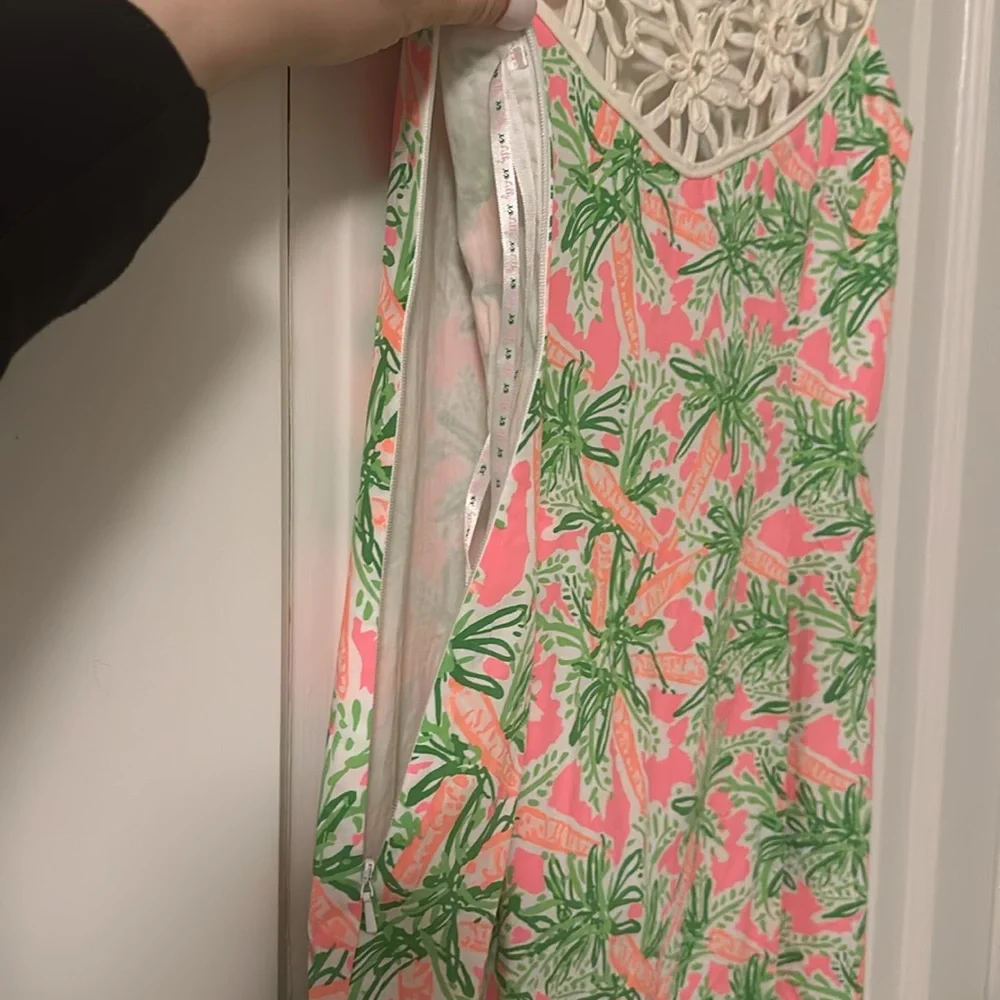 Lilly Pulitzer Lacina Dress Nibbles Carrot Print Lattice Neckline - Picture 10 of 13
